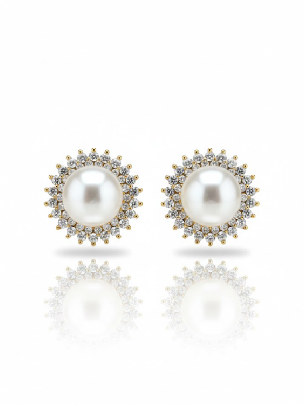 Brinco Íris (Pérola Real com Halo de Zircônias)